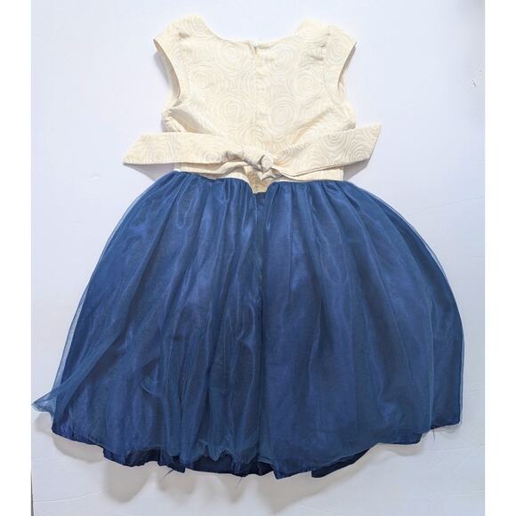 Dorissa Ivory & Navy Blue Gold Shimmer Rosette Dress Tulle Skirt | Girls Size 7 - Picture 5 of 9